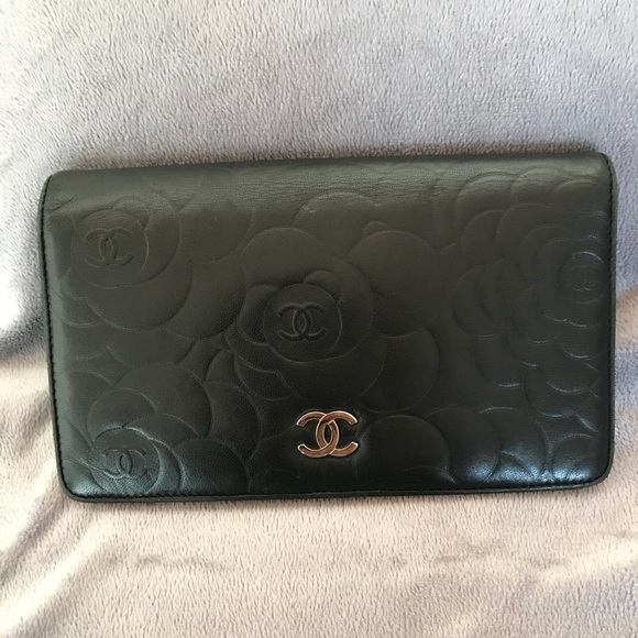 CHANEL Handbags - Chanel Camellia CC Logo Bifold Black Leather